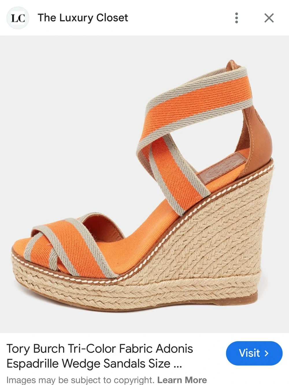 Tory Burch Orange and Tan Adonis Espadrille Wedge Sandals